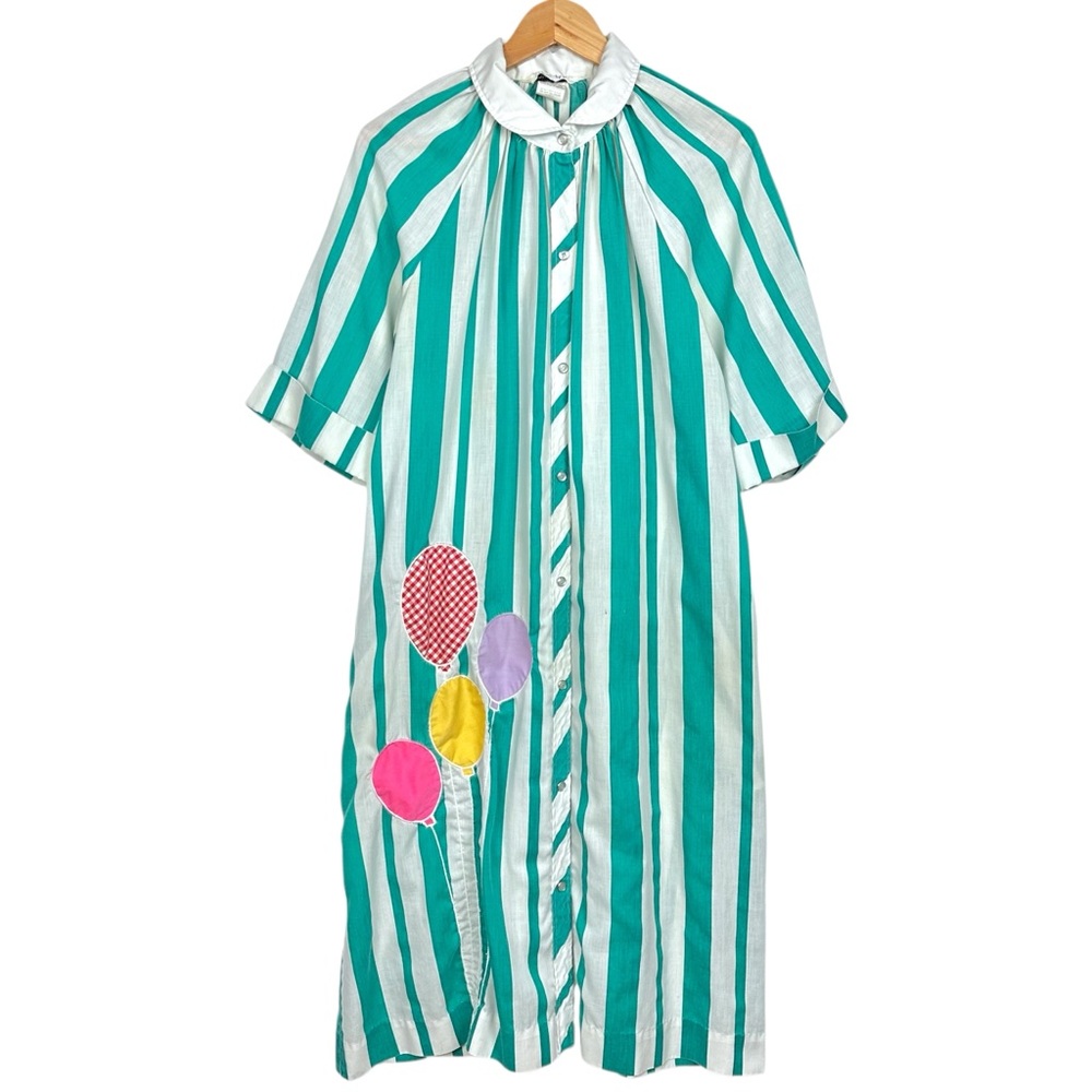 Models Coat 60s Striped Clown Snap Up Funky Retro Nightgown Mumu Sleep Dress XXL - Picture 11 of 11